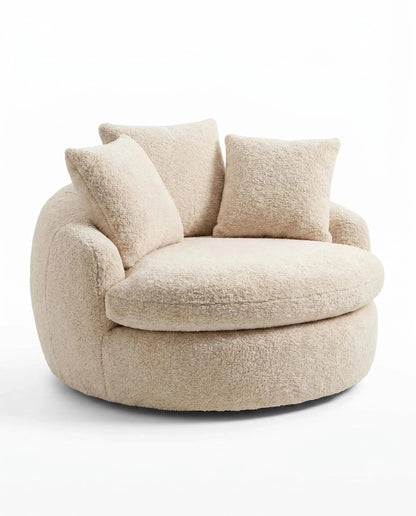 🛋️ Oversized Teddy Fleece Swivel Barrel Chair Fluffy Round Accent Lounge Chair with Pillows for Living Room Bedroom