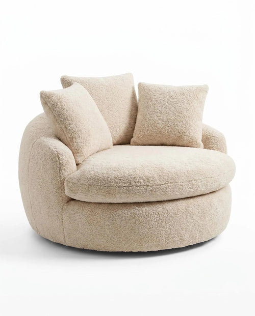 🛋️ Oversized Teddy Fleece Swivel Barrel Chair Fluffy Round Accent Lounge Chair with Pillows for Living Room Bedroom
