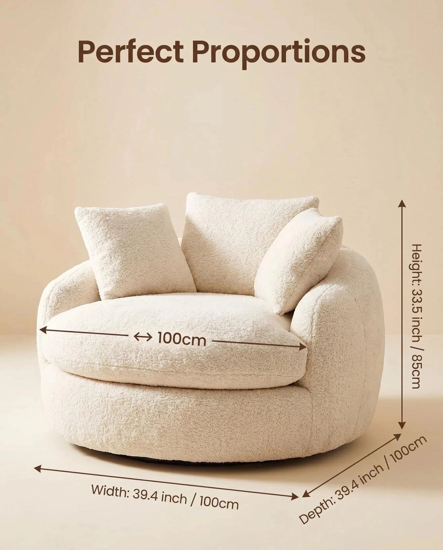 🛋️ Oversized Teddy Fleece Swivel Barrel Chair Fluffy Round Accent Lounge Chair with Pillows for Living Room Bedroom