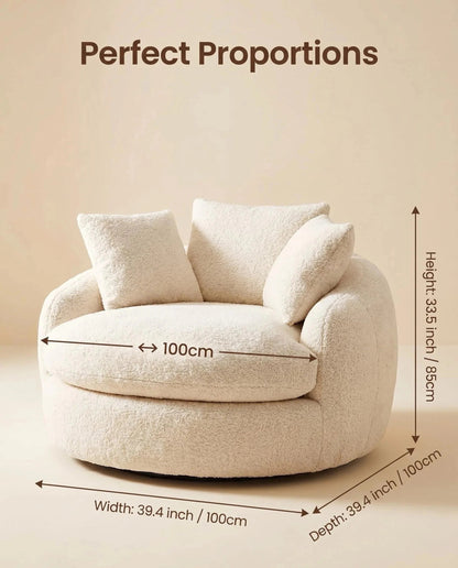 🛋️ Oversized Teddy Fleece Swivel Barrel Chair Fluffy Round Accent Lounge Chair with Pillows for Living Room Bedroom