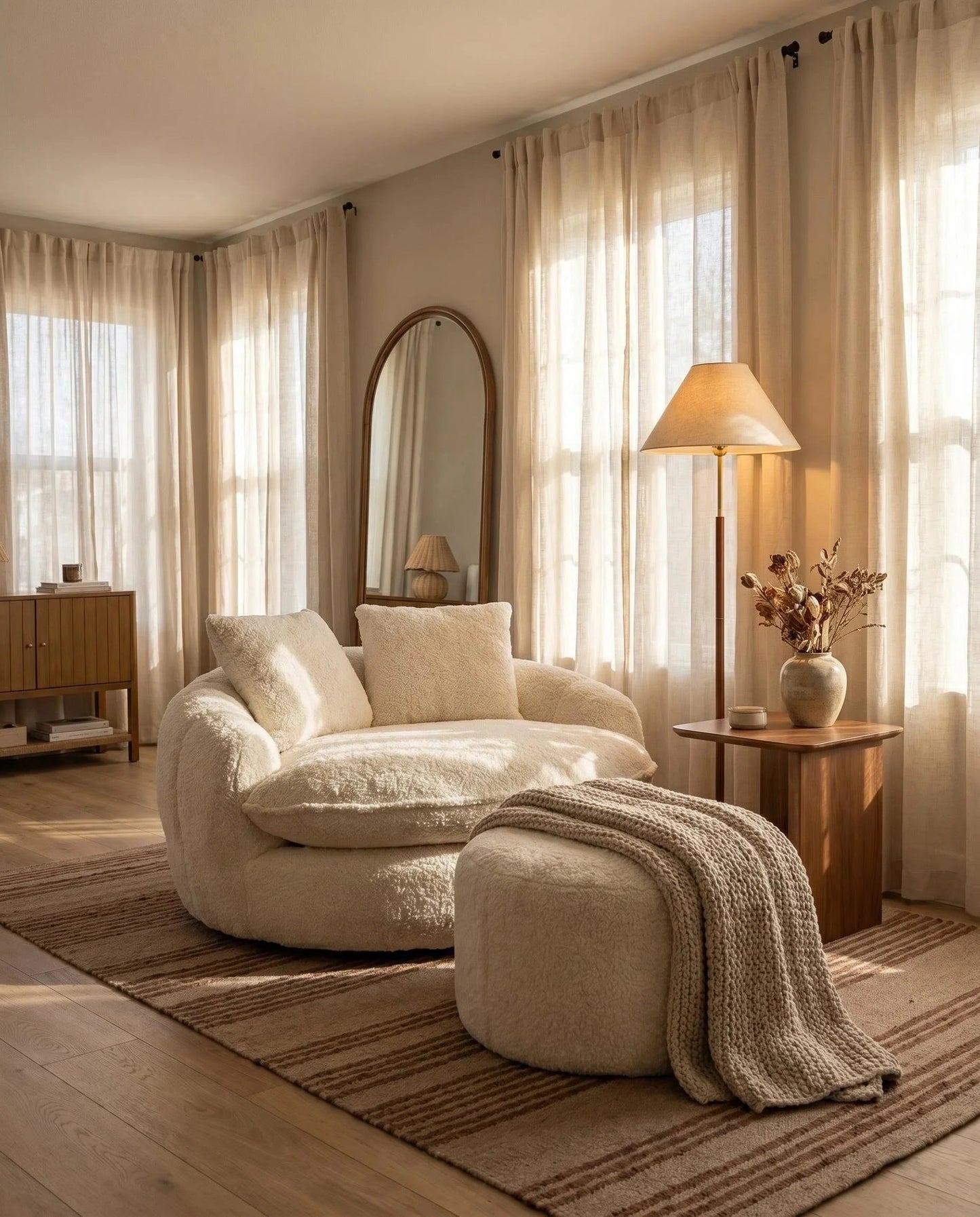 🛋️ Oversized Teddy Fleece Swivel Barrel Chair Fluffy Round Accent Lounge Chair with Pillows for Living Room Bedroom