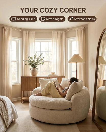 🛋️ Oversized Teddy Fleece Swivel Barrel Chair Fluffy Round Accent Lounge Chair with Pillows for Living Room Bedroom