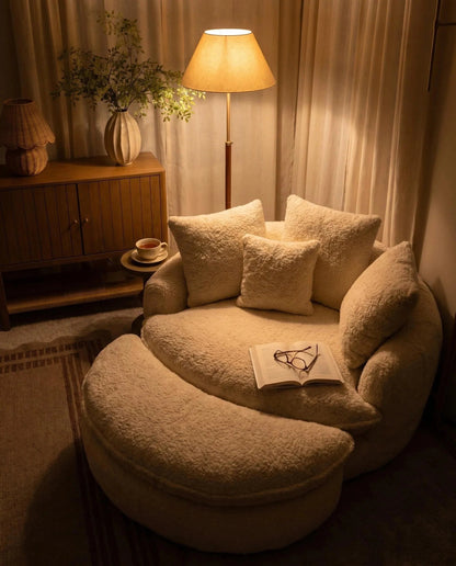 🛋️ Oversized Teddy Fleece Swivel Barrel Chair Fluffy Round Accent Lounge Chair with Pillows for Living Room Bedroom