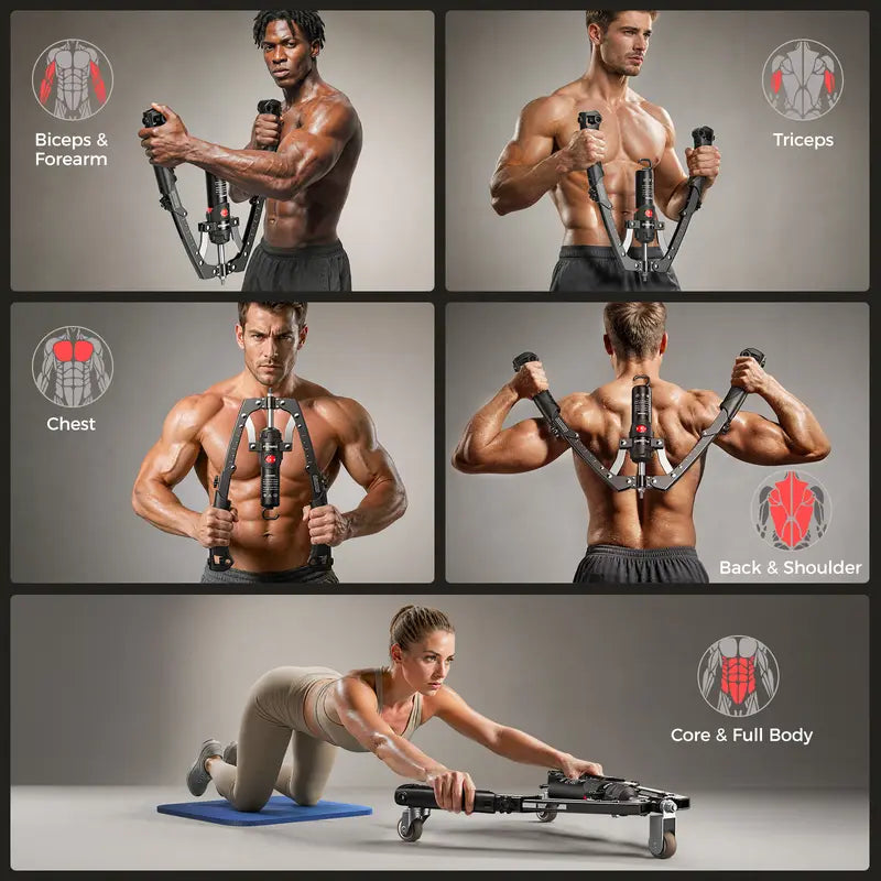 💪🔥 2-in-1 Hydraulic Twister Arm Trainer | w/ Ab Wheel + Hooks | 22–440lbs Adjustable | Home Full-Body Gym for Men & Women