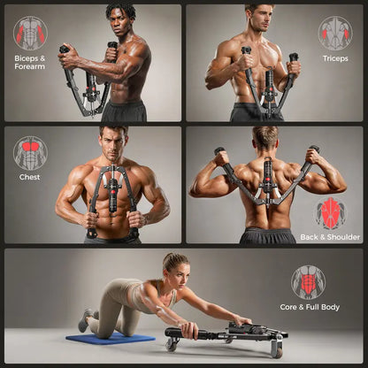 💪🔥 2-in-1 Hydraulic Twister Arm Trainer | w/ Ab Wheel + Hooks | 22–440lbs Adjustable | Home Full-Body Gym for Men & Women