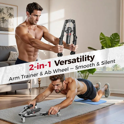 💪🔥 2-in-1 Hydraulic Twister Arm Trainer | w/ Ab Wheel + Hooks | 22–440lbs Adjustable | Home Full-Body Gym for Men & Women