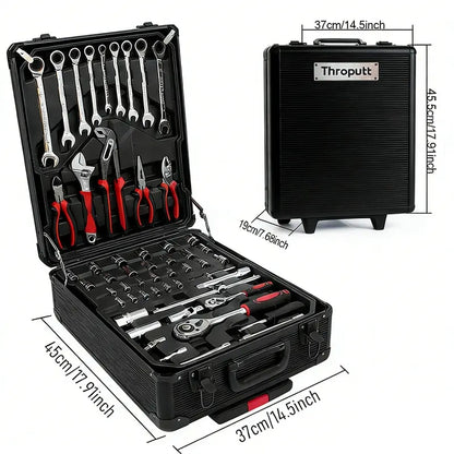 899-Piece Tool Set - High-Capacity Portable Metal Tool Case,Wheeled Mobile Tool Cabinet, and 4-Tier Aluminum Alloy Storage Unit- A Complete Kit for Mechanical Repair & Home Maintenance