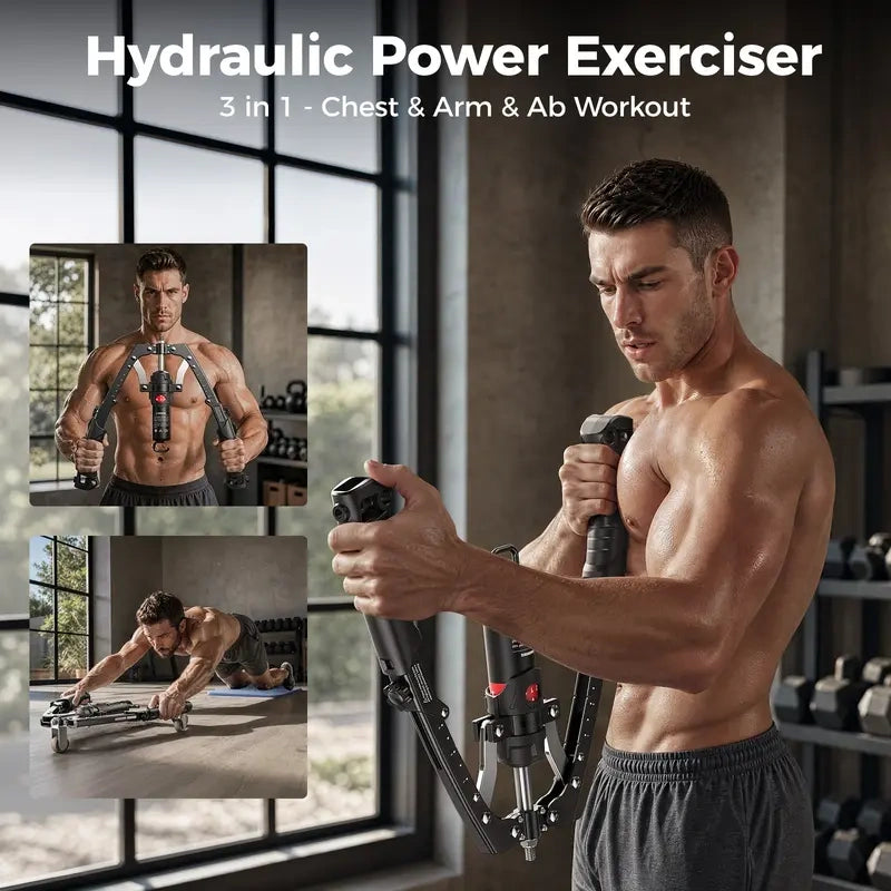 💪🔥 2-in-1 Hydraulic Twister Arm Trainer | w/ Ab Wheel + Hooks | 22–440lbs Adjustable | Home Full-Body Gym for Men & Women