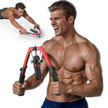 💪🔥 2-in-1 Hydraulic Twister Arm Trainer | w/ Ab Wheel + Hooks | 22–440lbs Adjustable | Home Full-Body Gym for Men & Women