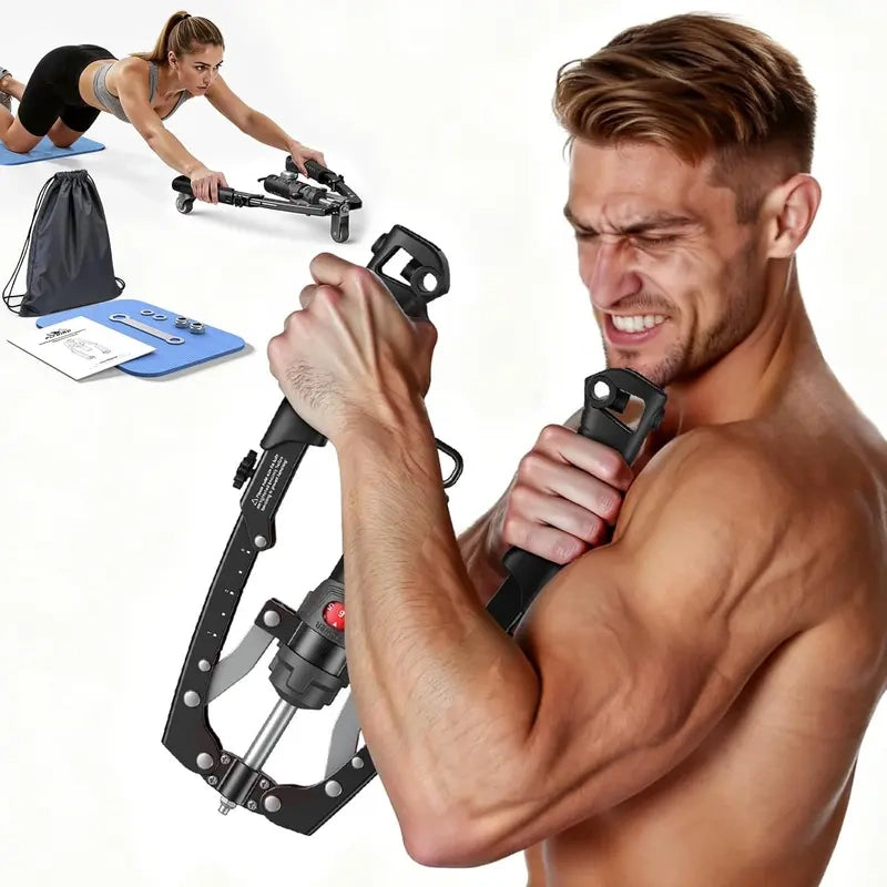 💪🔥 2-in-1 Hydraulic Twister Arm Trainer | w/ Ab Wheel + Hooks | 22–440lbs Adjustable | Home Full-Body Gym for Men & Women